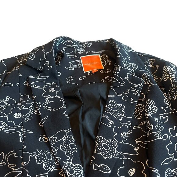 Modcloth Sweet Sophistication Blazer Black White Outline Floral Print Size Med - Picture 2 of 11
